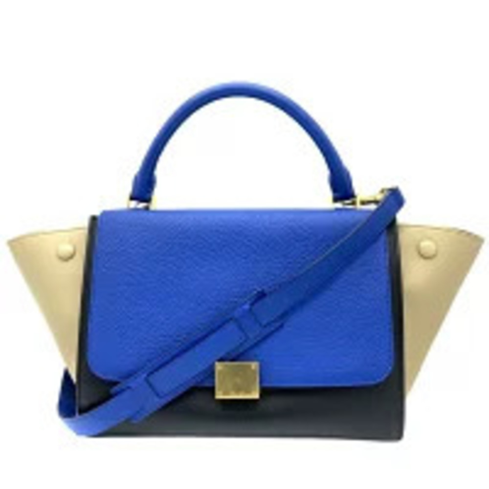 CELINE Trapeze Tricolor Blue Beige Black One Handle Shoulder Bag Handbag - Picture 1 of 13
